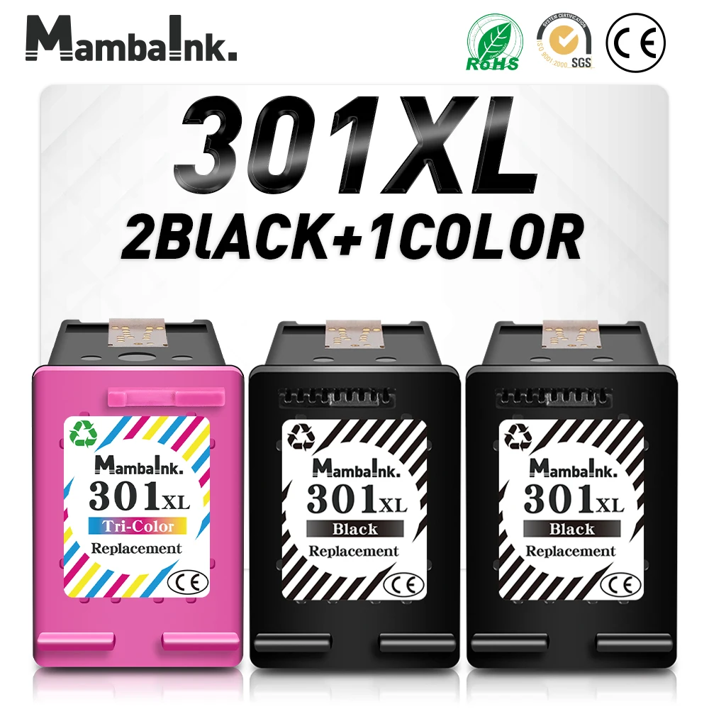 Mambaink Replacement For HP 301 HP301 XL Ink Cartridge 301XL Deskjet 1000 1010 1011 1012 Deskjet 3050 3054 3060 3510 Printer