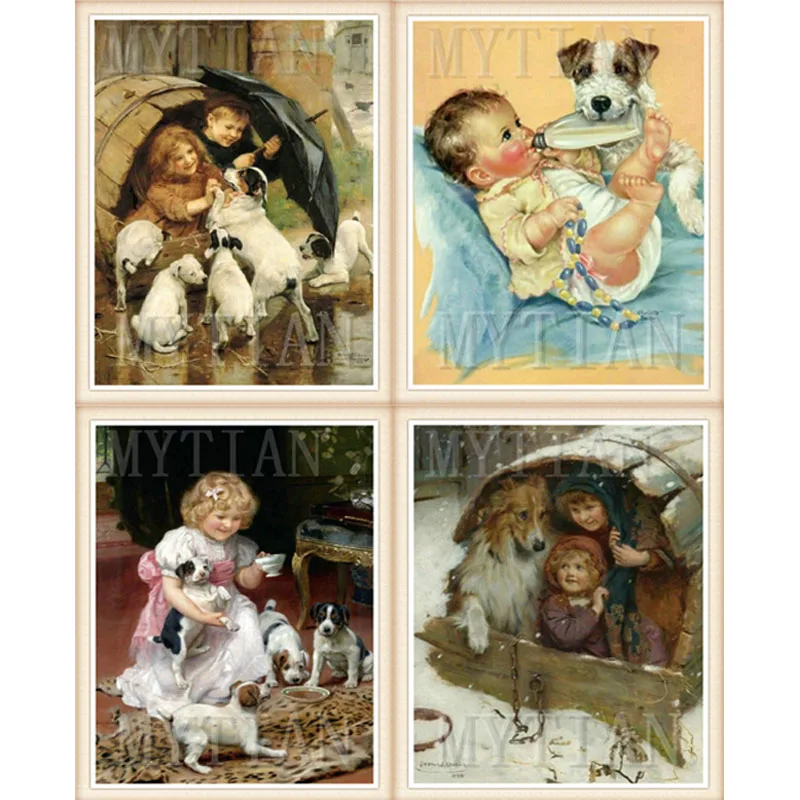 Алмазная живопись полная вышивка квадратная/круглая картина дети и собака 5D