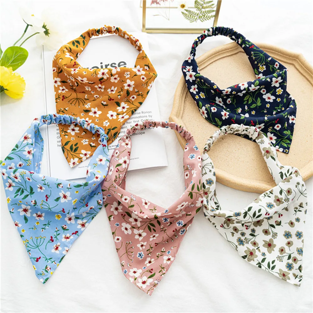 

Floral Elastic Band Turban Women's Thin Floral Cloth Headband Triangle Scarf Hair Accessories