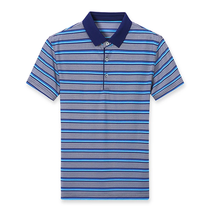 

YISU Men's soft Mulberry silk T Shirt 2020 summer turndown collar Short sleeve pullover high quality Stripe print T-shirt Men