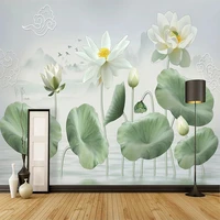 custom 3d chinoiserie wallpaper hand painted lotus and leaf wall mural sofa background living room decoration wall paper sticker