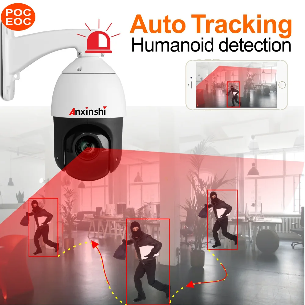 

4 inch Mini PoE IP PTZ Camera Outdoor 5MP Audio input Human Body Tracking Night Vision IR 100m 30X ZOOM POC&EOC ONVIF Camera