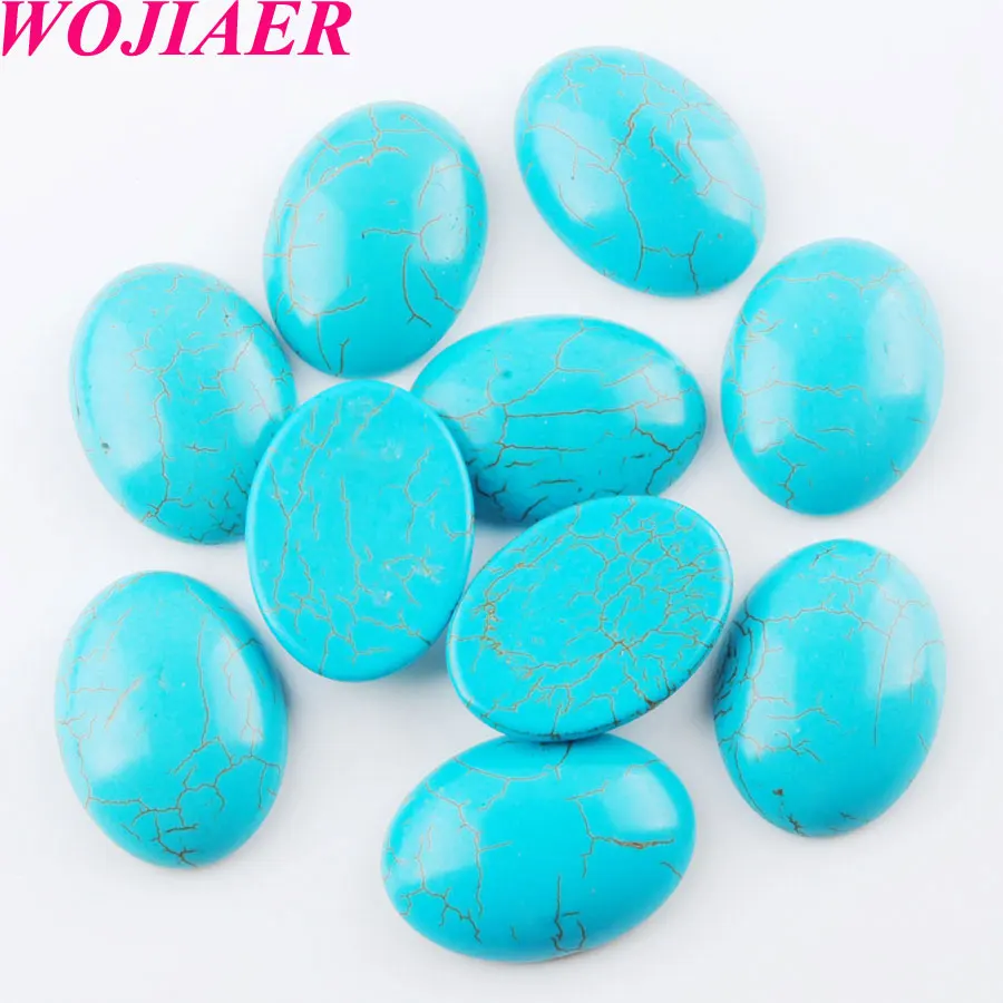 

WOJIAER Turquoises Gem Stones Oval Cabochon CAB No Drill Hole Jewelry Making 22x30x7mm 50PCS PU8244