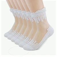 womens 6 pairs ultrathin transparent white cotton lace elastic short socks c1s6