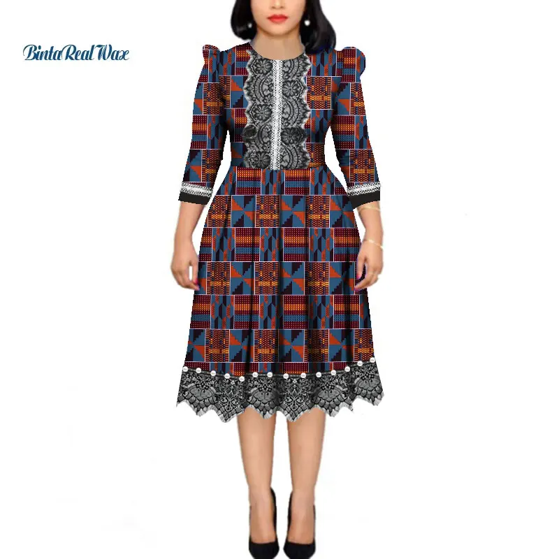 Женское платье в африканском стиле с длинным рукавом и принтом пэчворк модель