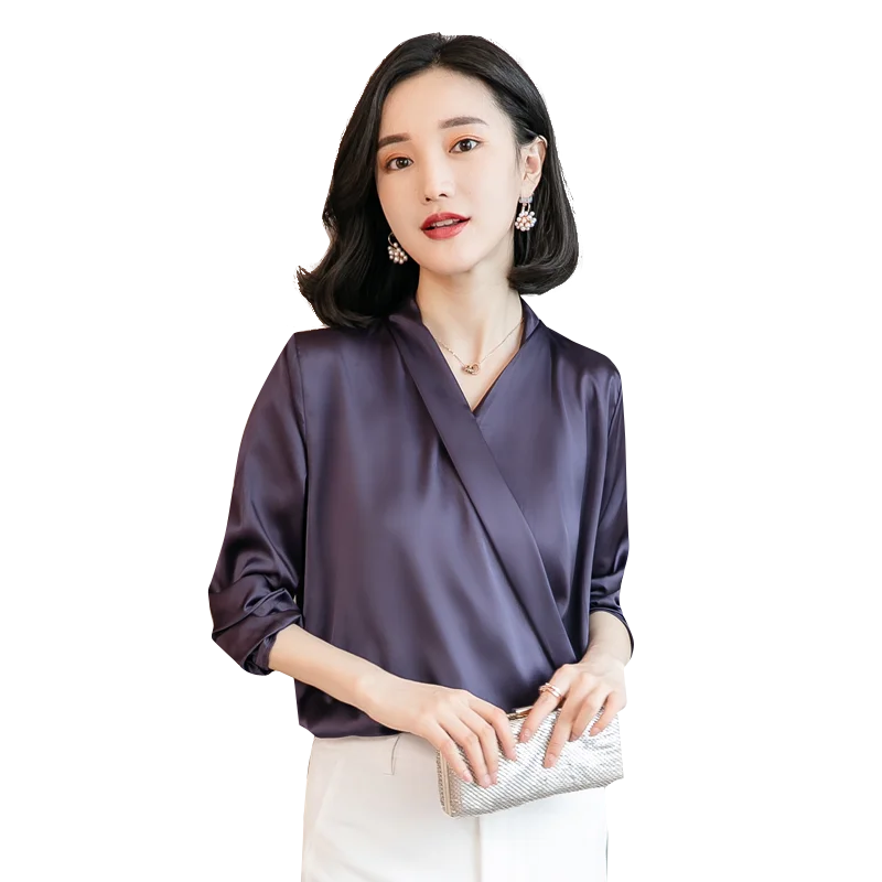 

2019 Spring Fashion Female Casual Elegant Solid Chiffon Blouse Women Silk Satin Shirts Office Lady Career Blusa Pullover tops