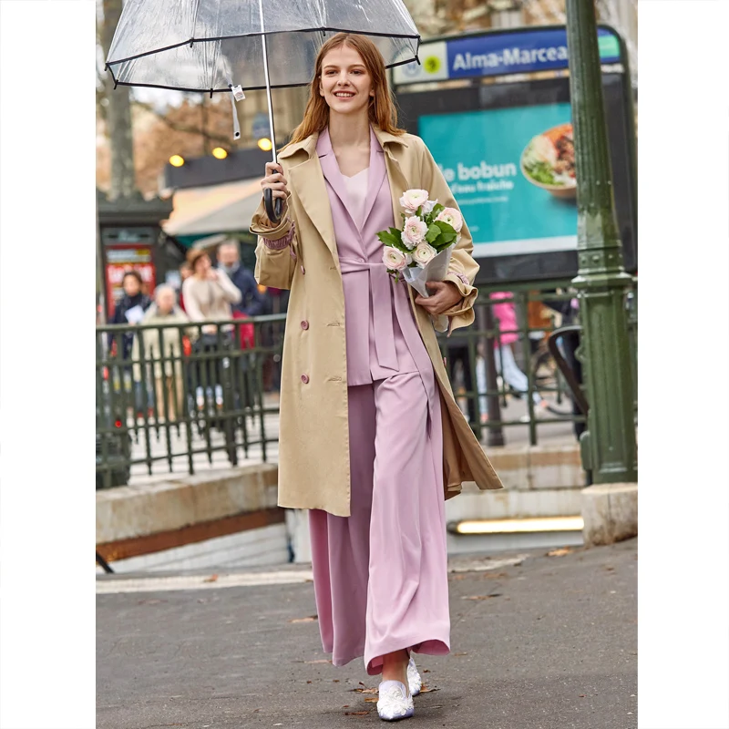 Amii Office Lady Two Piece Set Spring Women Fashion Solid Long Sleeve Lace Up Blazer Wide Leg Pants 11940067 |