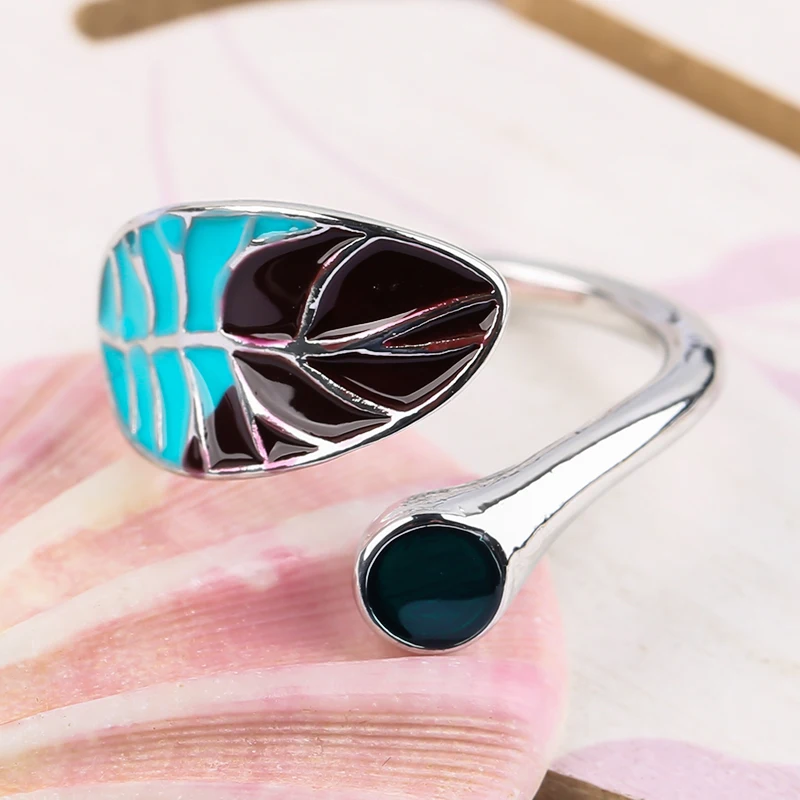 Модные большие зеленые коричневые кольца с листьями для женщин винтажные