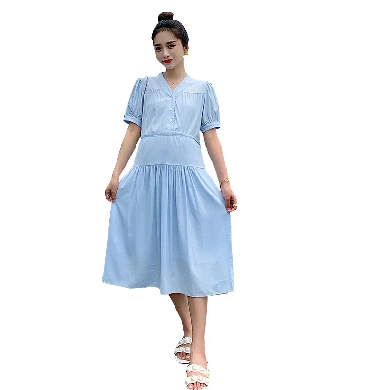 

5641# 2021 Summer Korean Fashion Maternity Long Dress Elegant Chic Ins A Line Loose Clothes for Pregnant Women Pregnancy