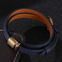 new couple jewelry blue leather bracelet for women men golden rose gold alloy buckle wrap bracelets length adjustable sp0666