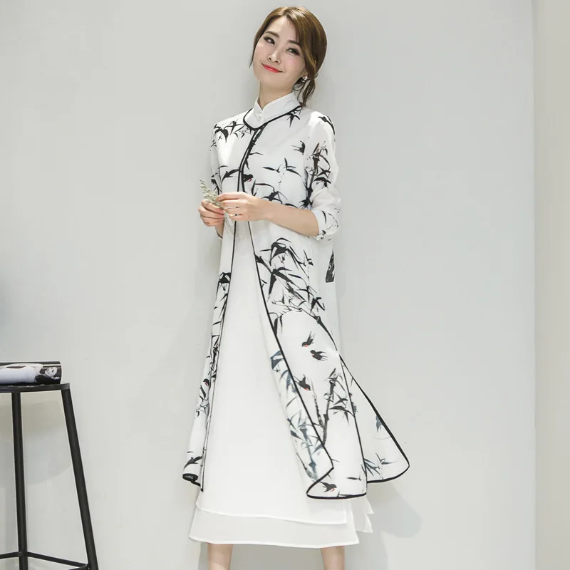 

2 PIECE Summer Women Cheongsam Dress Lady Vintga Chinese Traditional Qipao Chinese Oriental Dresses Wedding Evening Dress 90
