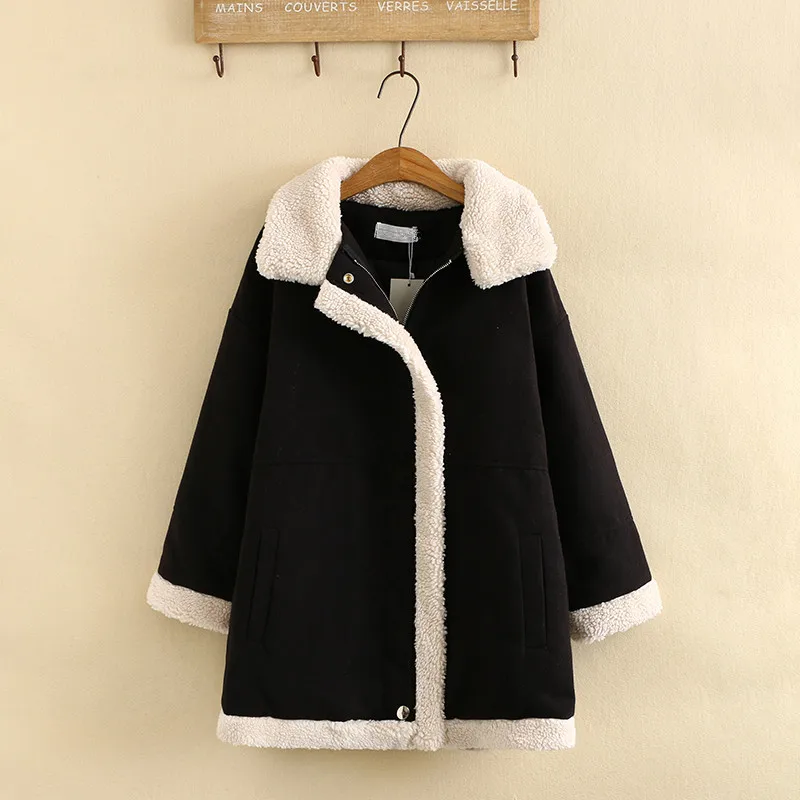 Plus Size Coat For Women Wear 3XL-5XL Long Sleeve Lapel Lambswool Thick Winter Coat Large Size Mid-Length Coat For Fatwomen Wear