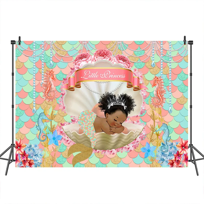 

Фон для фотосъемки с изображением русалки для вечеринки в честь Дня рождения ребенка маленькой принцессы