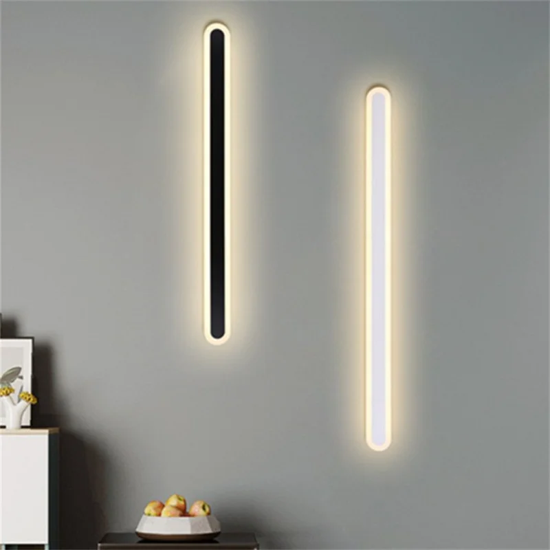 Long Strip LED Wall Light Indoor Home White Black Wall Lamp Living Room Bedroom Bedside Wall Fixture Lighting LED Sconces