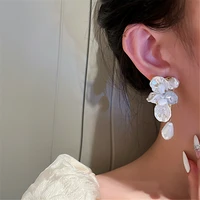 2021 new 925 silver needle baroque crystal pearl rhinestone long big pendant earrings ins french retro earrings