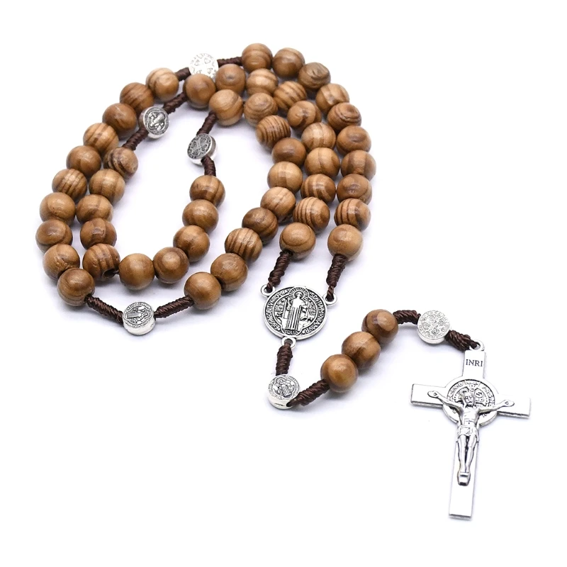 

Handmade Round Bead Rosary Necklace Men Cross Jesus Pendant Catholic Religious 95AA