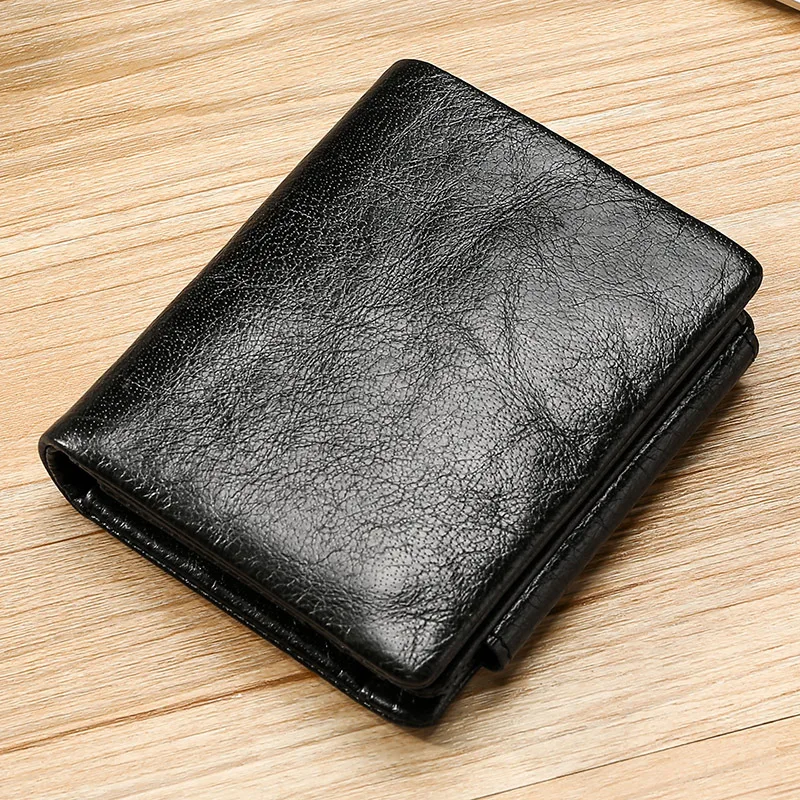 

Multifunctional Retro Men's Wallet Large-Capacity Coin Purse Crazy Horse Leather Tri-Fold Wallet