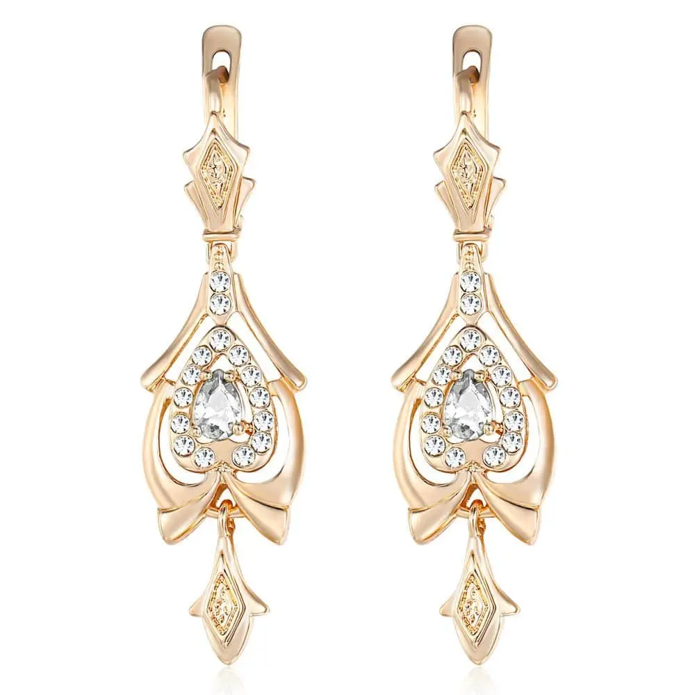 Серьги для женщин Teardrop Olivine Green CZ люстра с золотым покрытием с прозрачным кубическим цирконием GE109 - Окраска металла: GE271 Clear