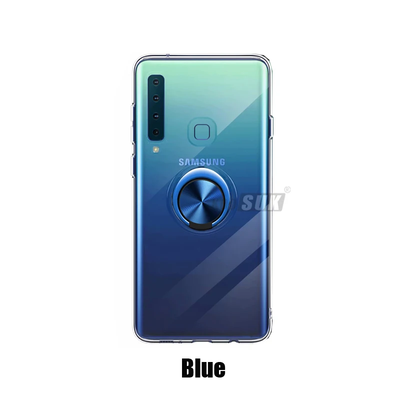 Кронштейн чехол s для samsung Galaxy A9 Pro роскошный Магнитный Автомобильный держатель Подставка прозрачный силиконовый чехол для samsung A9 Pro чехол - Цвет: Синий