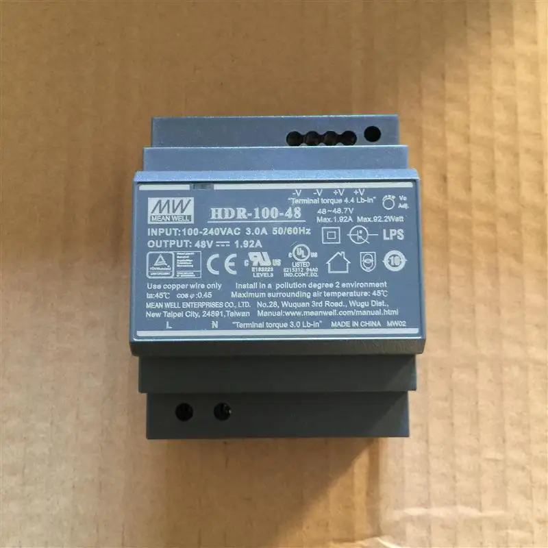 

Original Mean Well HDR-100-48 meanwell 48V DC 1.92A 92.2W Ultra Slim Step Shape DIN Rail Power Supply