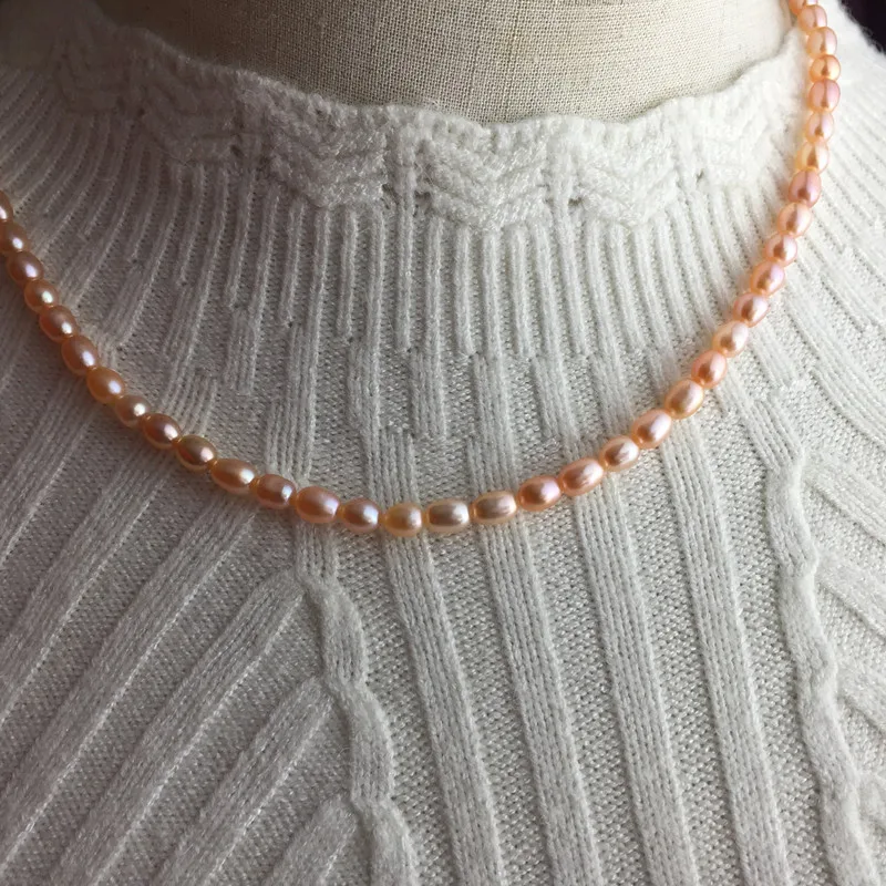 

Freshwater Pearl necklace Rice shape with Size 4-5mm loose pearl strands for DIY jewelry