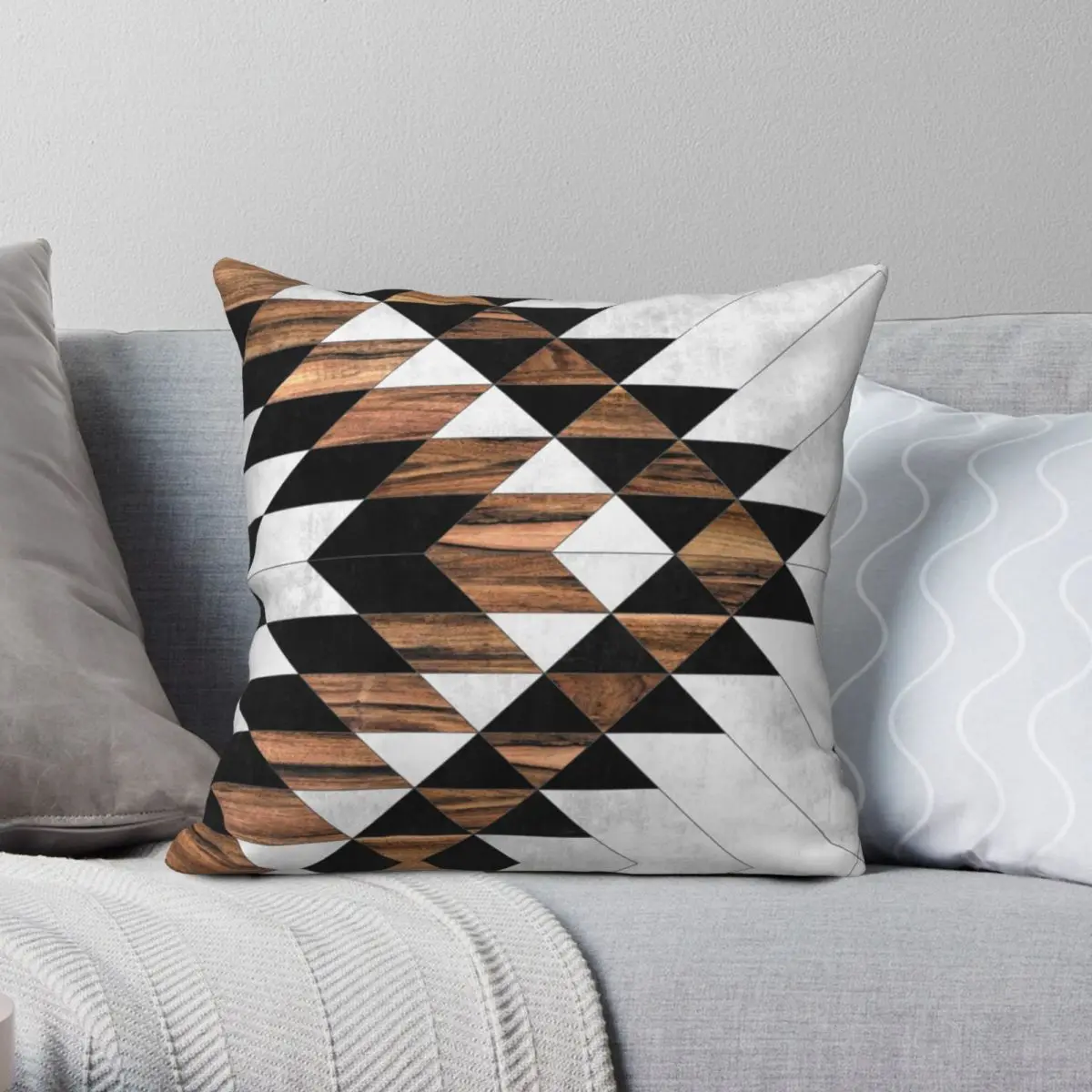 

Urban Tribal No.9 ацтекская бетонная и деревянная подушка, чехол, полиэстер, лен, бархат, на молнии, декоративная подушка, чехол для телефона, 18 дюймо...