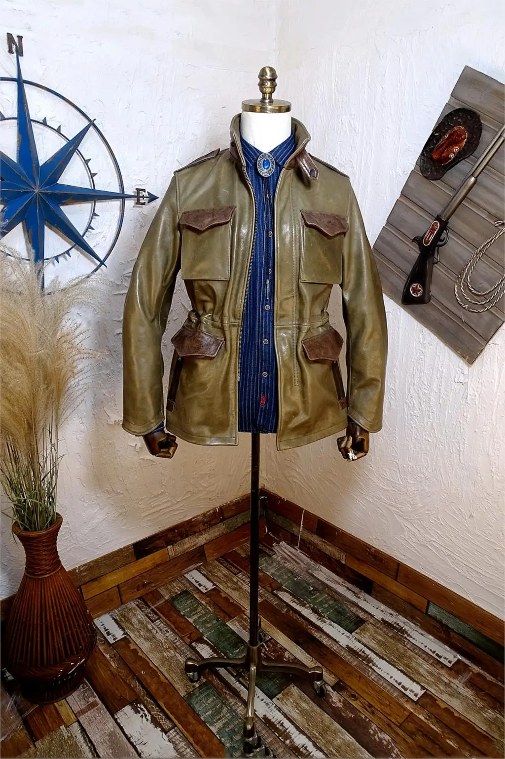 

Price up at any time!Oil import green leather color matching tweed