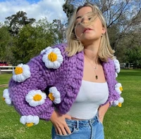 womens open front cardigans tops sweet 3d flowerfruitcloud long sleeve cable knit sweaters autumn winter loose outwear