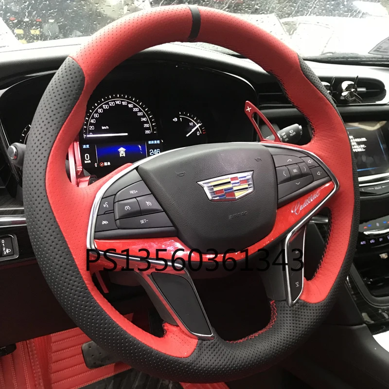 

For Cadillac Hand-sewn Steering Wheel Cover XT5 ATS-L SRX XTS CT6 Leather Fleece Special Grip Cover