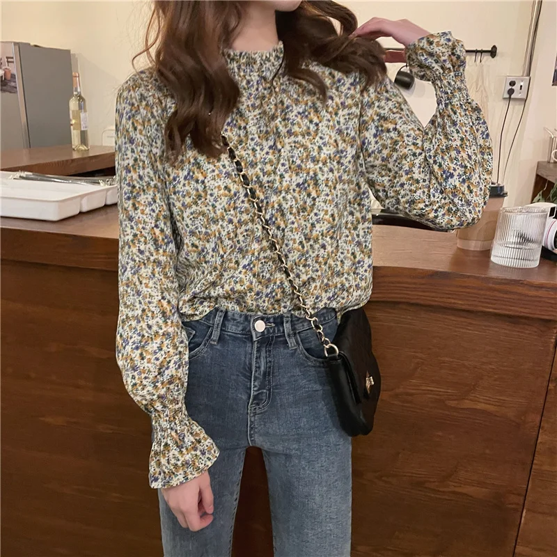 

Floral Shirt Women's Design Sense Niche Top Autumn 2021 New Women's Korean Version Versatile Bottomed Shirt