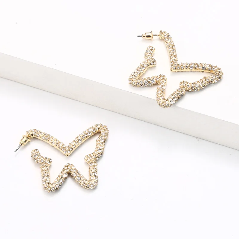 

HUIDANG Pave Crystal Rhinestone Butterfly Hoop Statement Earrings for Women Summer Jewelry