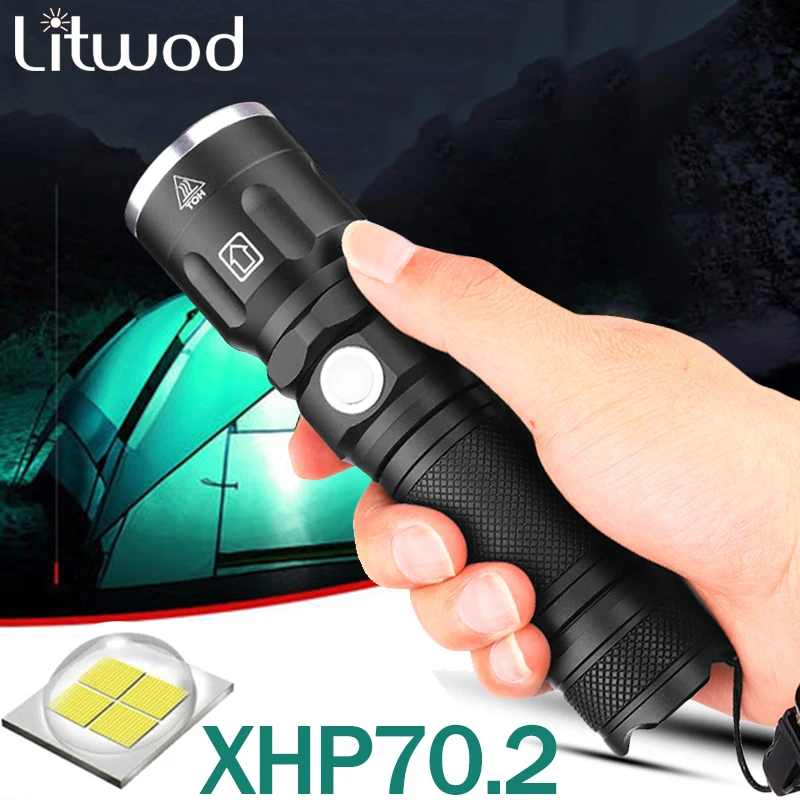 

Xhp70.2 Powerful LED Flashlight Zoomable Lamp 3 Modes Use 26650 And 18650 Rechargeable Battery Tactical Flash Light For Camping