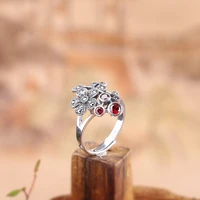 silver 925 women ring 2020 new fashion handmade silver for women plum blossom pomegranate ring with natural stone