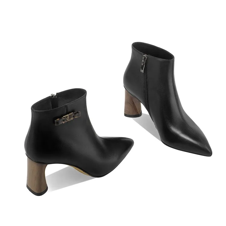 

MLJUESE 2021 women Ankle boots Cow leather Winter short plush Pointed Toe Metal Decoration High heels female boots size 39