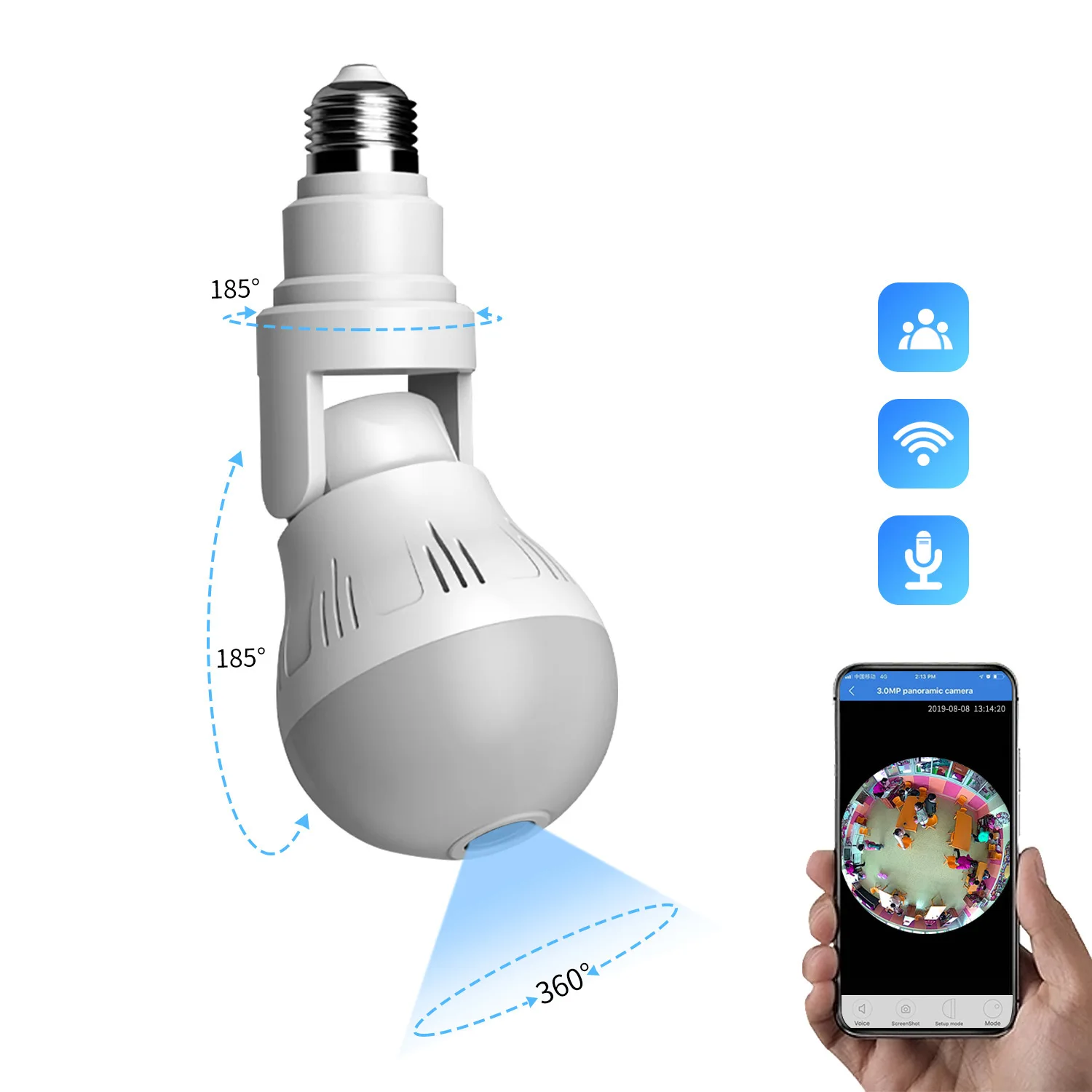 

360 Degree Panoramic Light Bulb Fisheye Camera HD V380 Wireless Wifi Network Monitor Indoor Camera Monitoring Child Anti-theft