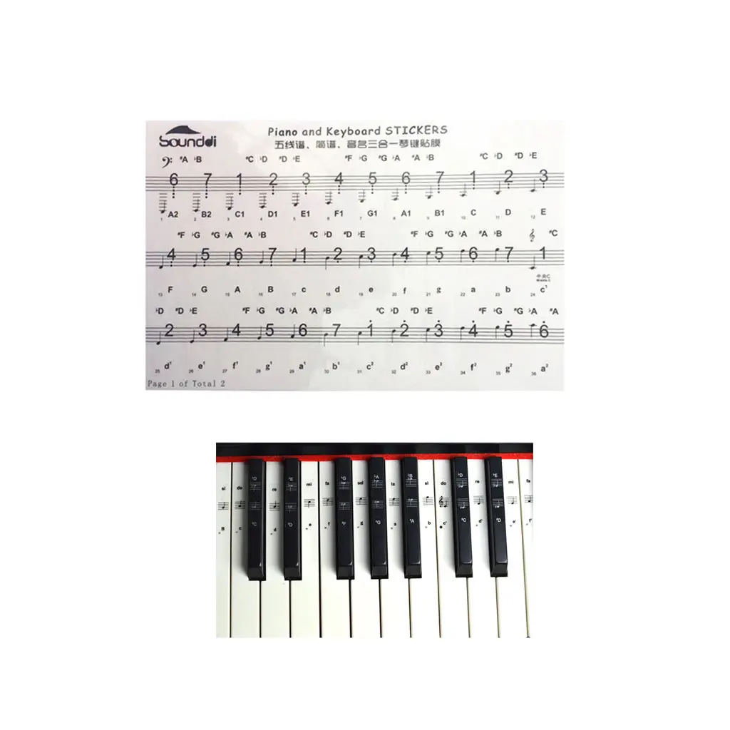 

Clear Electronic Keyboard Piano Key Sticker for 54/61/88 Keys Black