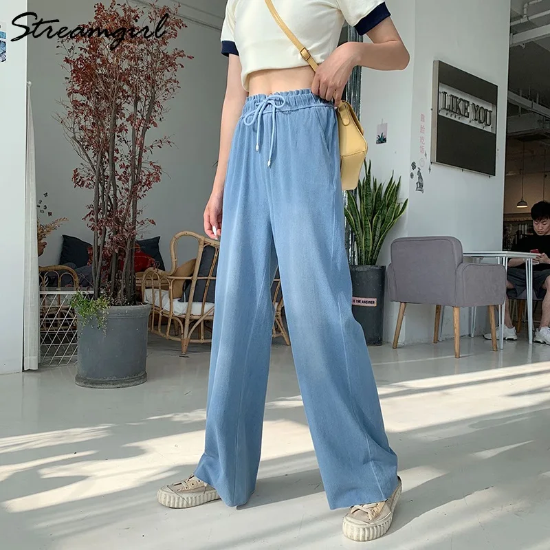 

Summer Tencel Wide Leg Jeans Women High Waist Vintage Ice Silk Denim Trousers Summer Jean Femme Denim Jeans Wide Leg Pants