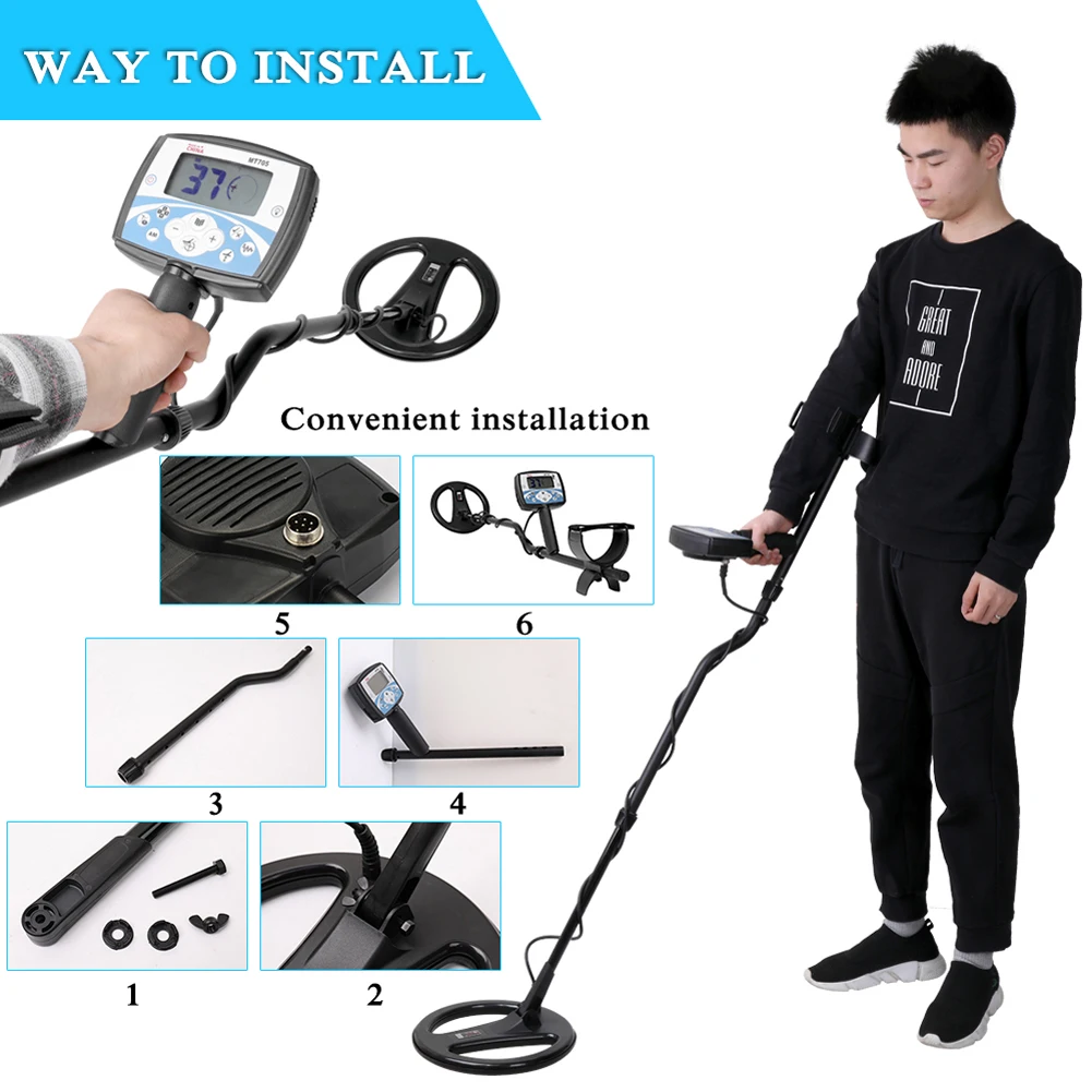 MT705 Portable Underground Metal Detector 270mm Waterproof Search Coil High Sensitivity Detecting Tool for Adults Kids | Инструменты