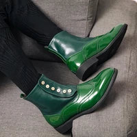 high quality new fashion men pu leather trendy ankle boots vintage casual green classic buckle chelsea boots zapatos de hombre