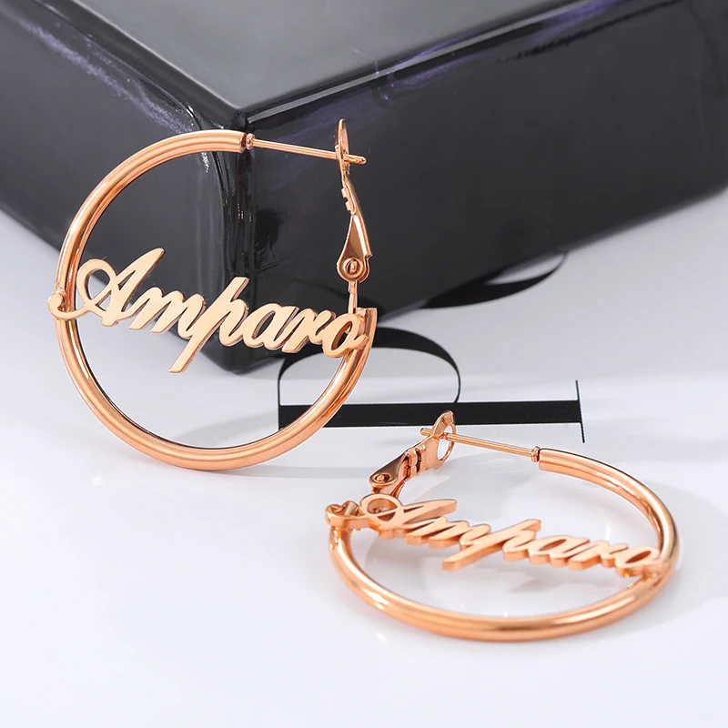 Hiphop Brincos Big Circle Personalized Custom Name Earrings For Women Boho Jewelry Christmas Gift Rose Gold Silver Pendientes | Украшения и