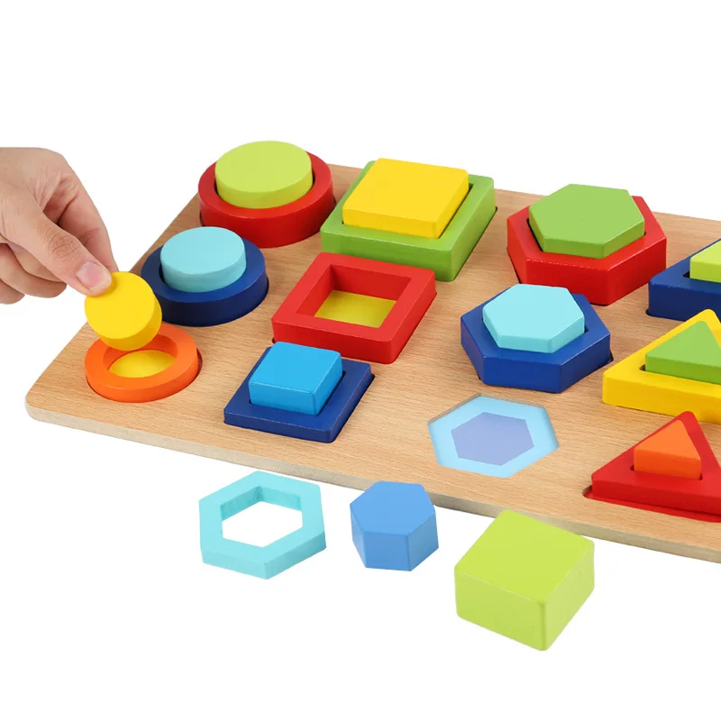 

Children's Cognitive Montessori Educ Wood Toy Early Education 3D Jigsaw Puzzle Shape Sorting Puzzles For Kids From 3 Years Old