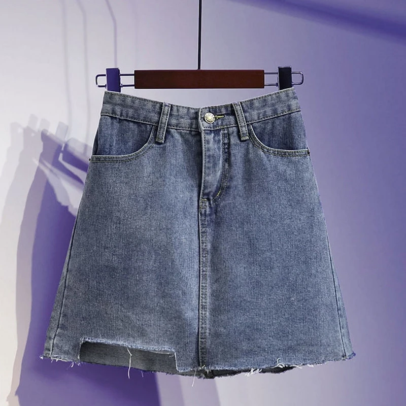 Женская летняя синяя однотонная повседневная юбка с высокой талией юбки