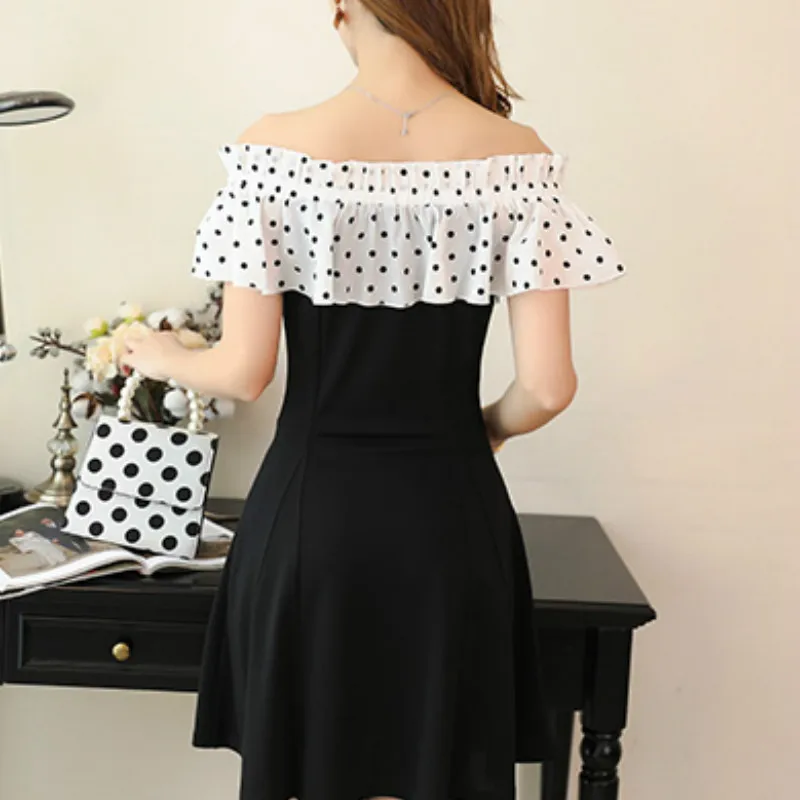 

Dress Women Short Sleeve Korean Style Summer New Elegant Womens Clothing High Waist Off Shoulder Fashion Slim Leisure All-match
