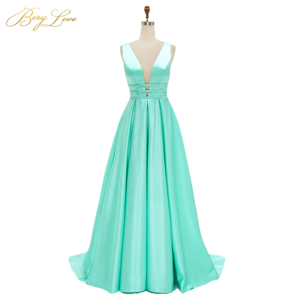 Элегантное Вечернее Платье мятного цвета 2020 Зеленое Длинное атласное платье с