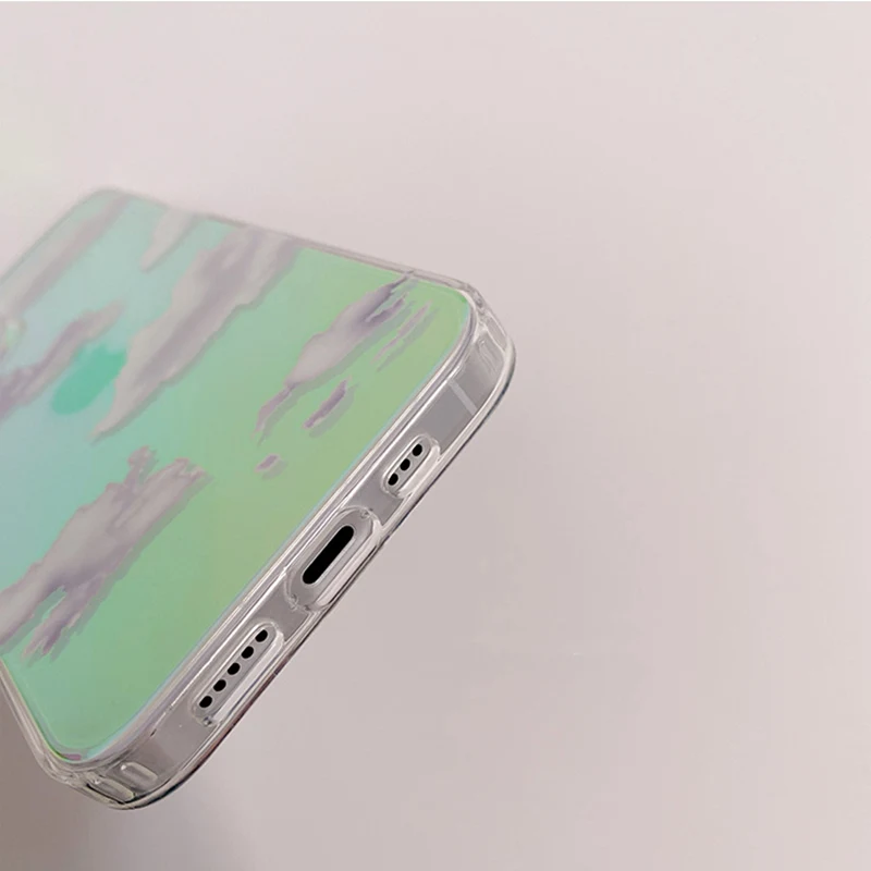 For iPhone 13 Pro Max Transparent Clouds Laser Phone Case For iPhone 12 11 Pro X XR XS Max SE2020 7 8 Plus Shockproof Back Cover