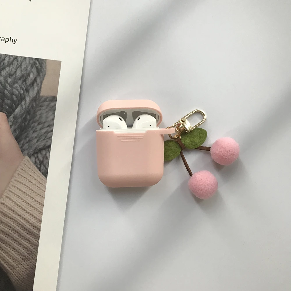 Корейский Вишневый меховой шарик-подвеска для гарнитура для AirPods чехол Bluetooth беспроводной защитный чехол для Apple AirPods чехол cherry Keychian