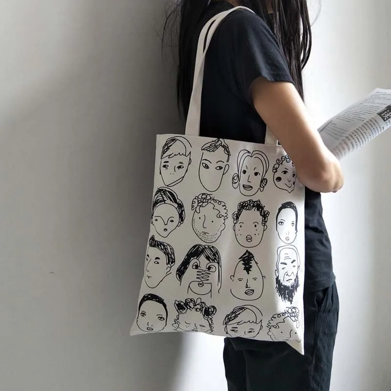 

Ulzzang Canvas Tote Bag For Women Fashion Handbags Eco Reusable Cloth Shopping Bag Student School Bags Ladies Casual Shopper Bag
