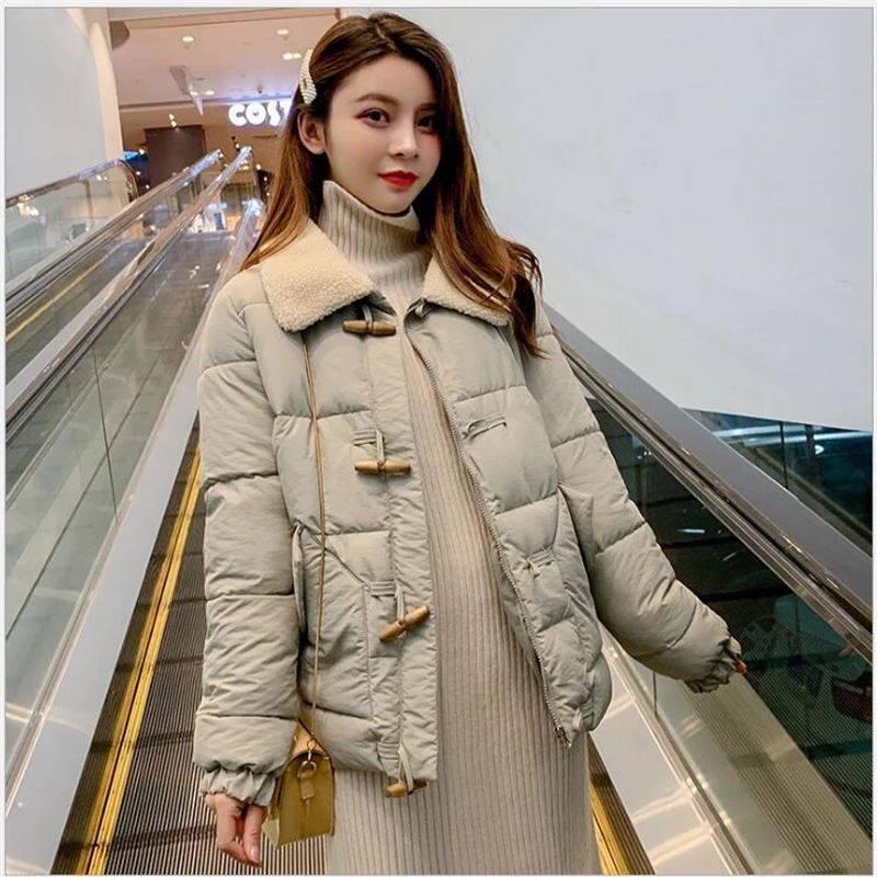 

2019 short Winter Jacket Women Hooded women Parka loose Splicing lamb collar bread Coat Thick Warm coats Plus Size Z118