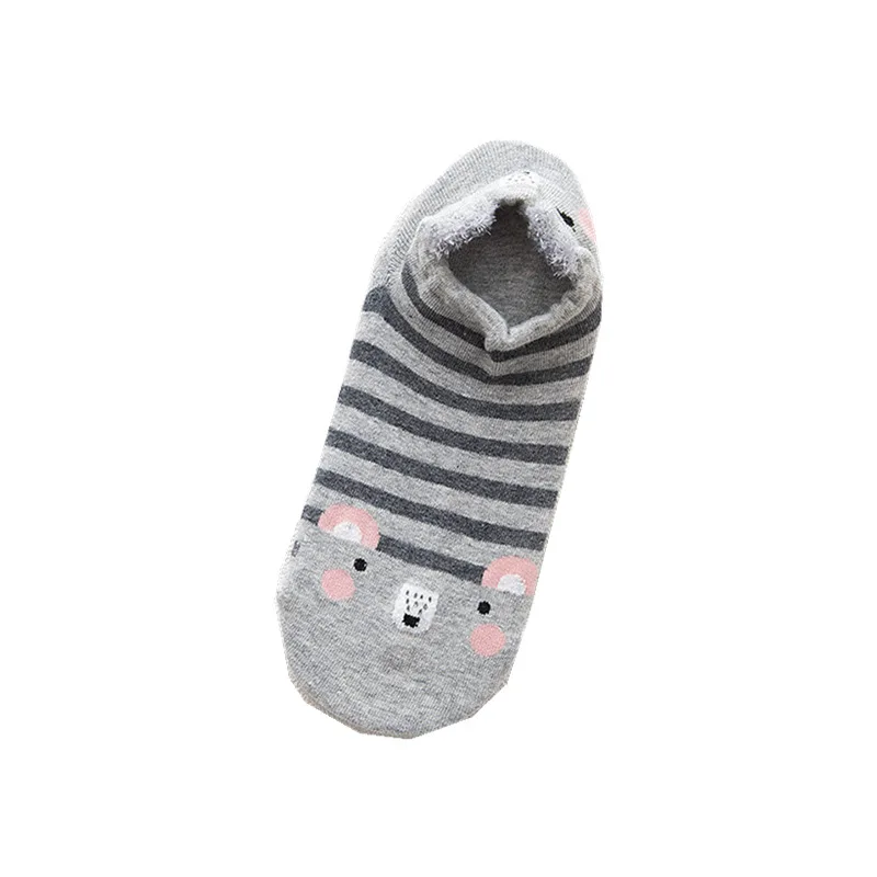 Gray Striped Bear Новые весенне-летние женские неглубокие невидимые носки-тапочки, Хлопковые женские носки-башмачки с рисунком кота, нескользящие носки - Цвет: Gray Striped Bear