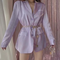 2021 summer women suit coat lapel long jacket long sleeve blazer loose casual office small suit single breasted purple coat